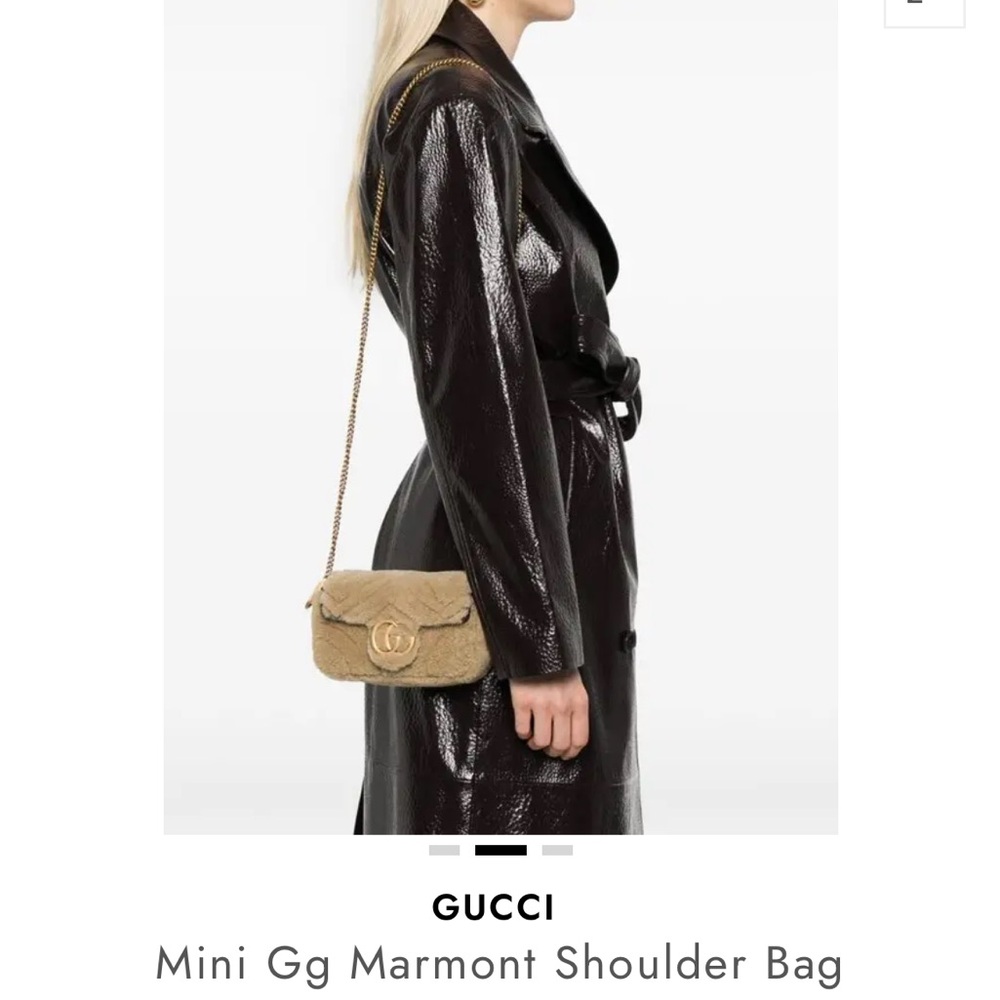 Gucci GG 2.0 Mini Marmot Leather Trimmed Tan Shearling with Gold Chain Bag - Picture 14 of 15